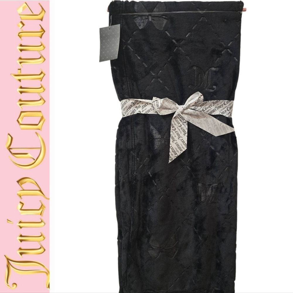 Juicy Couture Home JC Bow Logo Embossed‎ Oversized Throw Blanket- Black